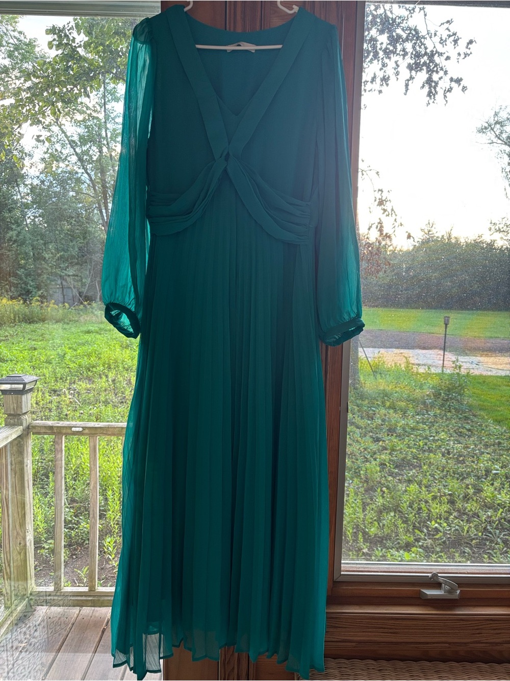 Mango Emerald Green Pleated Maxi Dress